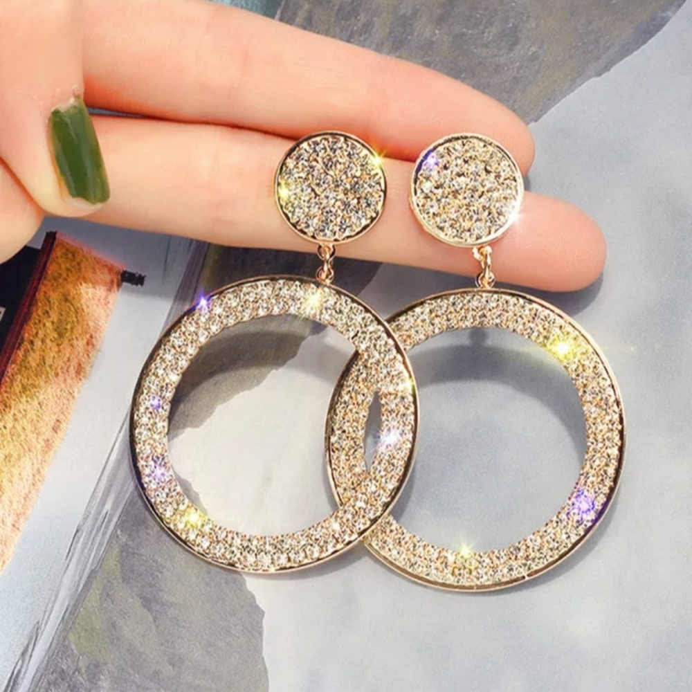🎀Big Circle Rhinestone Drop Earings